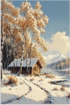 Poster 60x90 cm - Winter - Sneeuw - Huis - Natuur - Posters - Kamer decoratie - Wanddecoratie woonkamer - Muurdecoratie slaapkamer