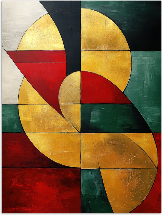 Poster 90x120 cm - Abstract - Kerst - Goud - Rood - Groen - Posters - Kamer decoratie - Wanddecoratie woonkamer - Kerstdecoratie voor binnen - Kerstversiering - Kerstmis versiering in huis - Kerstaccessoires