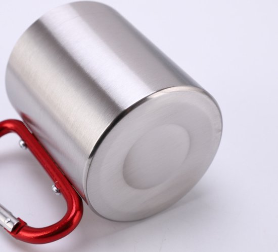 Mok - Beker - Camping Beker - Outdoor Beker - Dubbelwandig - 220ml - metalen beker met karabijn - voor kamperen in de buitenlucht, bergbeklimmen — afbeelding 4
