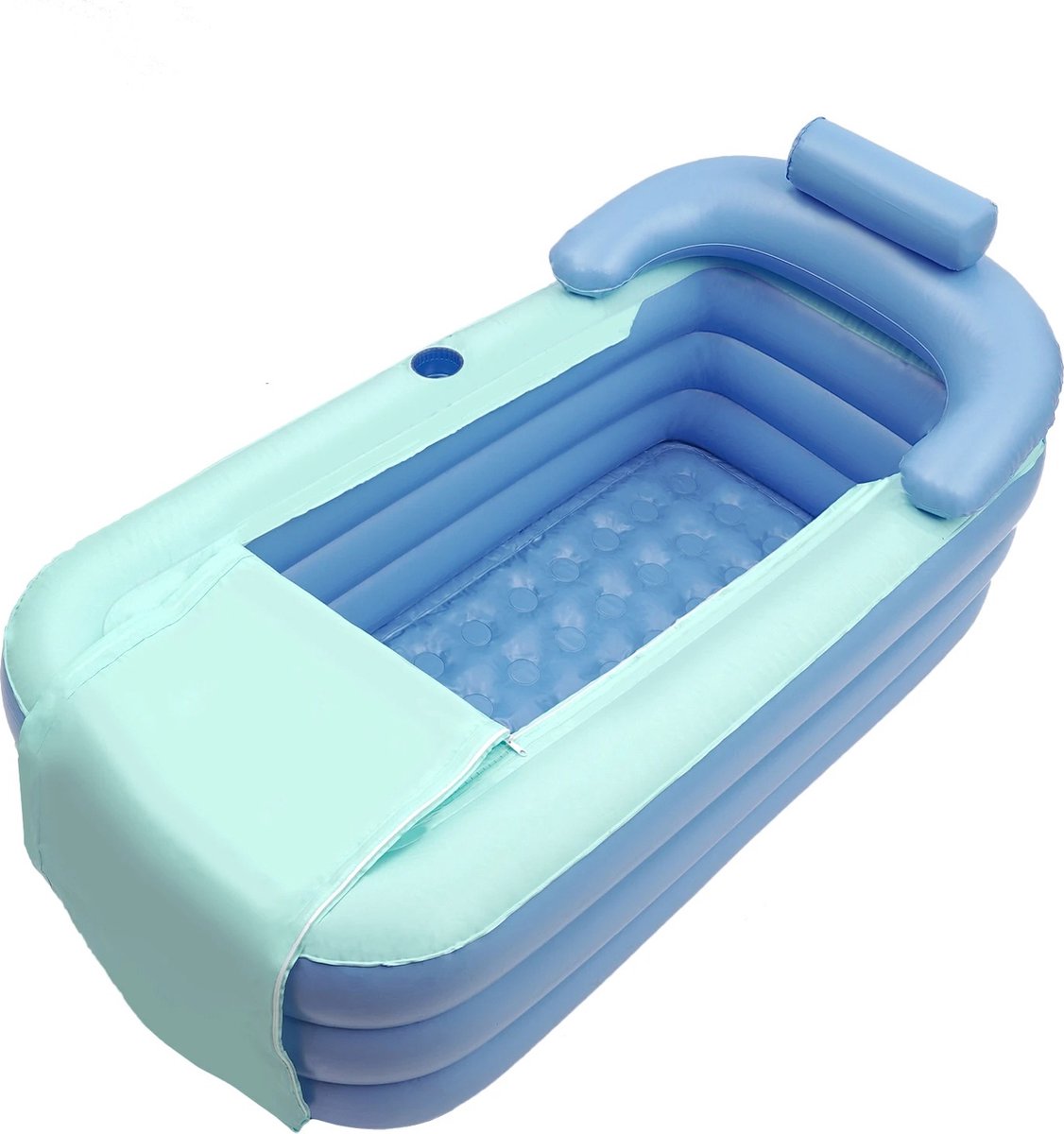 Opblaasbaar bad - Badkuip - Met cover - Blauw - 160 x 84 x 64 cm - Met kussen - Met afvoer - Met bekerhouder