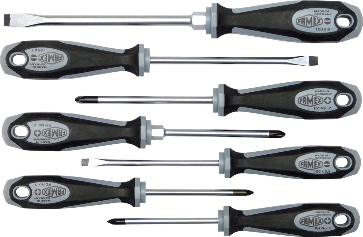 FAMEX 7705-7 Schroevendraaierset uit Duitse productie - 7-delig, Chroom-Vanadium-Molybdeen-Staal