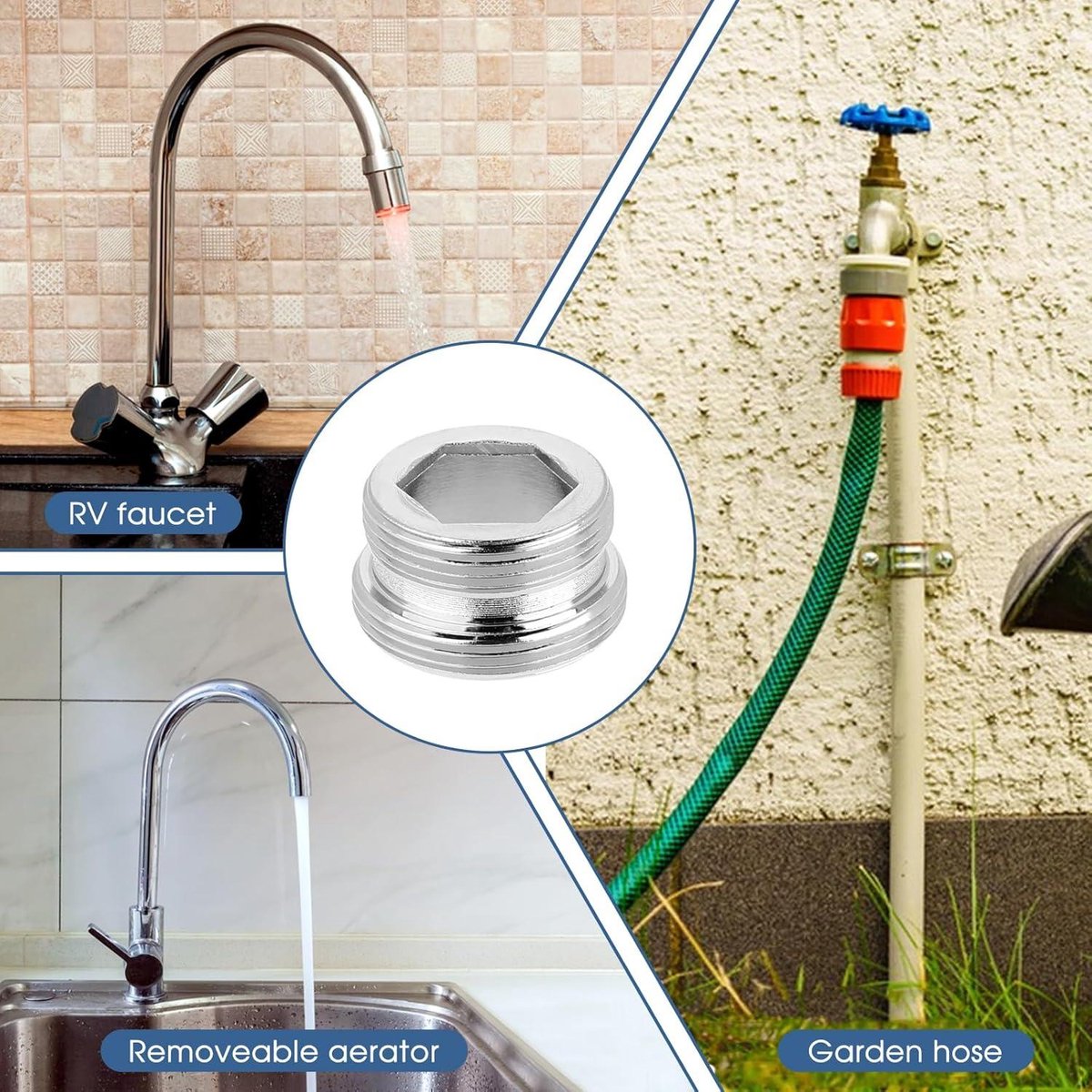 Ruimou Lot de 2 adaptateurs de robinet M18 vers M22 mâle (avec joint en caoutchouc), filtre de connexion de robinet pour cuisine et salle de bain Ruimou Lot de 2 adaptateurs de robinet M18 vers M22 mâle (avec joint en caoutchouc), filtre de connexion de robinet pour cuisine et salle de bain