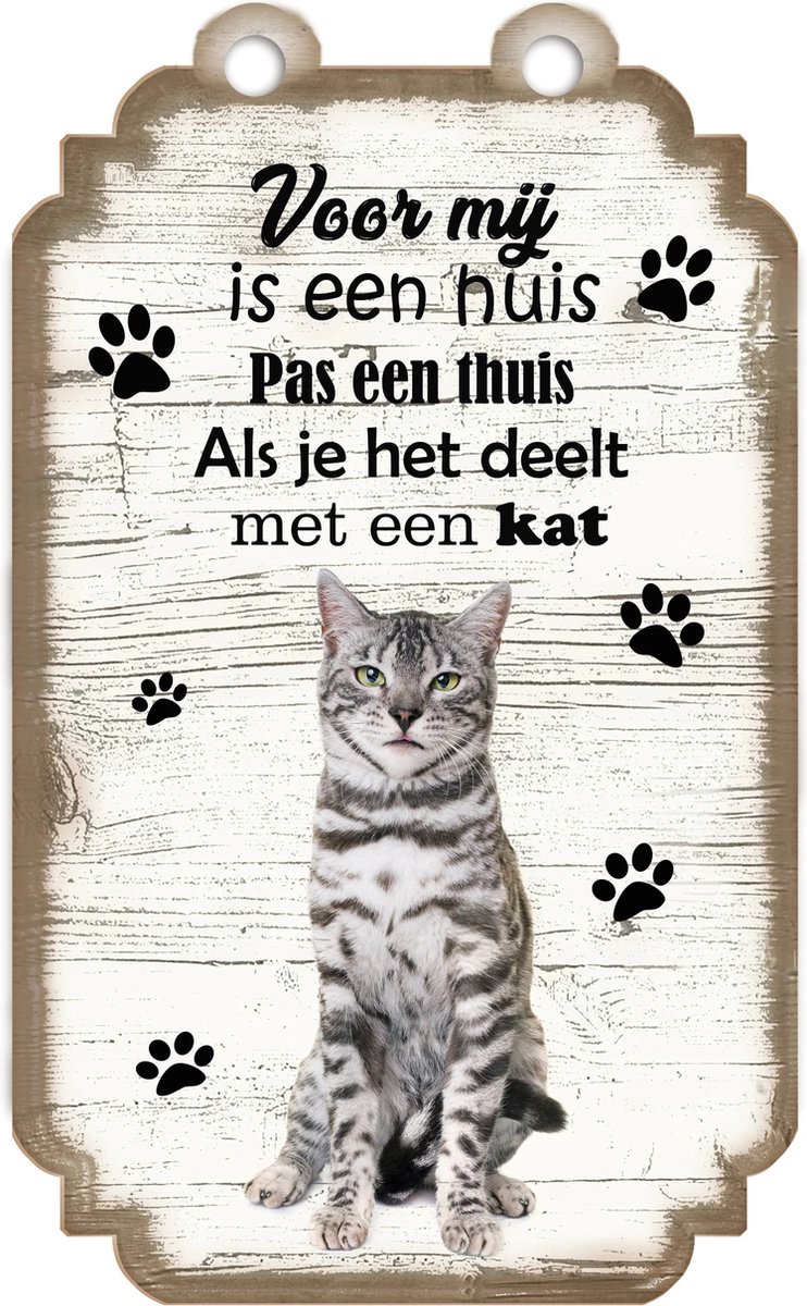 Spreukenbordje Kat Grijs Gestreept