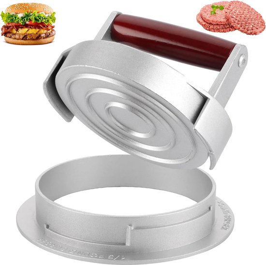 NATUMO Burgerpers set van hamburgerpers en hamburgerpapier (50 x scheidingspapier), hamburgermaker van gegoten aluminium ( 11 cm, 200 g), professionele hamburgerpers met antiaanbaklaag (zilver