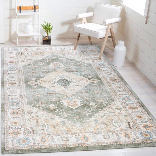 Flycarpets Burano Vintage Vloerkleed - Groen / Terra - Laagpolig Tapijt Woonkamer - 200x290 cm