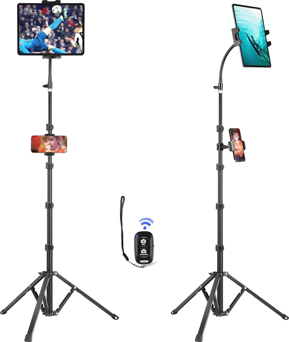 Verstelbaar 73 inch Tablet Statief met Zwanenhals en Afstandsbediening voor iPad en Smartphones