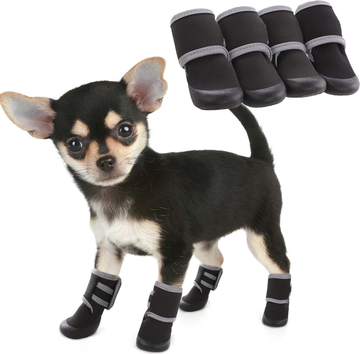 Dociote hondenschoenen, pootbescherming met antislipzool, reflecterende riemen, klittenbandsluiting, waterdichte sneeuwschoenen, middelgrote en grote honden, 4 stuks, rood, XS