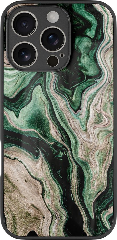 Coque Casimoda- Compatible avec iPhone 16 Pro - Marbre vert / Marbre - Coque rigide de Luxe Zwart - Coque arrière pour téléphone - Vert