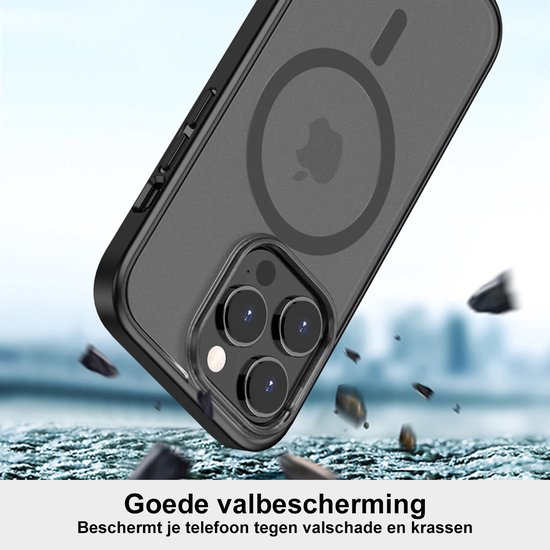 Coque noire mate et transparente pour iPhone, montrant la protection contre les chutes.