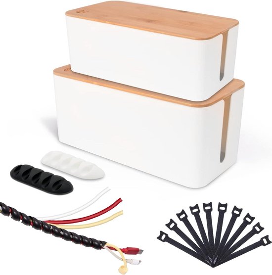Kabelbox wit stekkerdoos kabelmanagementbox bamboedeksel