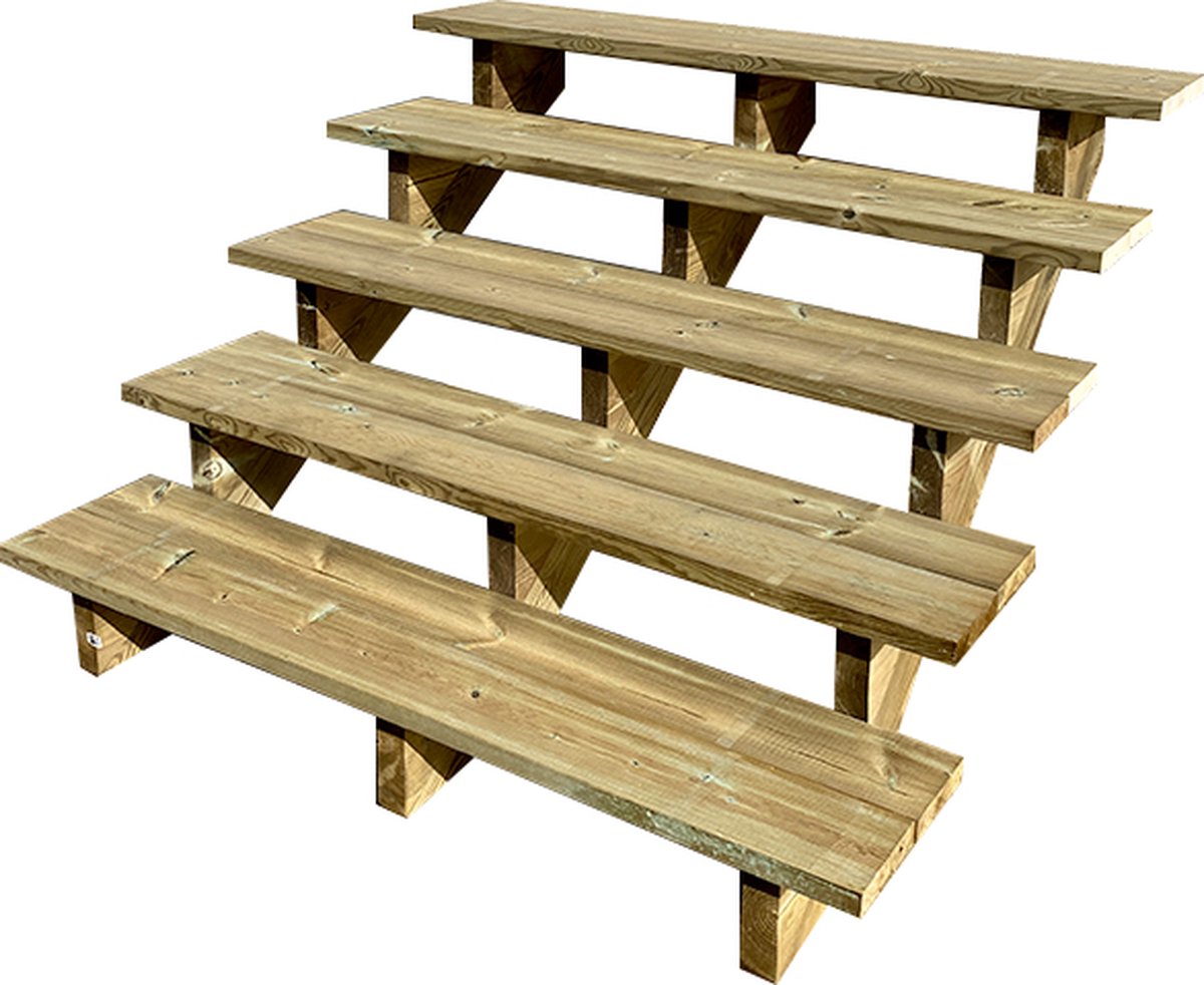 BERLIN Houten Buitentrap - 5 Open Treden 88 cm Hoog - 160 cm Breed