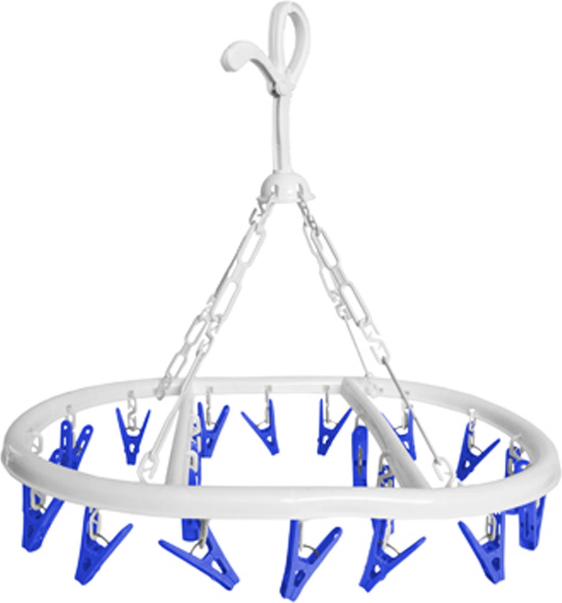 Goedkoopste CM Wasgoed droogcarrousel/droogmolen - 20 clips/knijpers - wit/blauw - kunststof - 29 x 42 cm