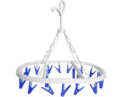 CM Wasgoed droogcarrousel/droogmolen - 20 clips/knijpers - wit/blauw - kunststof - 29 x 42 cm