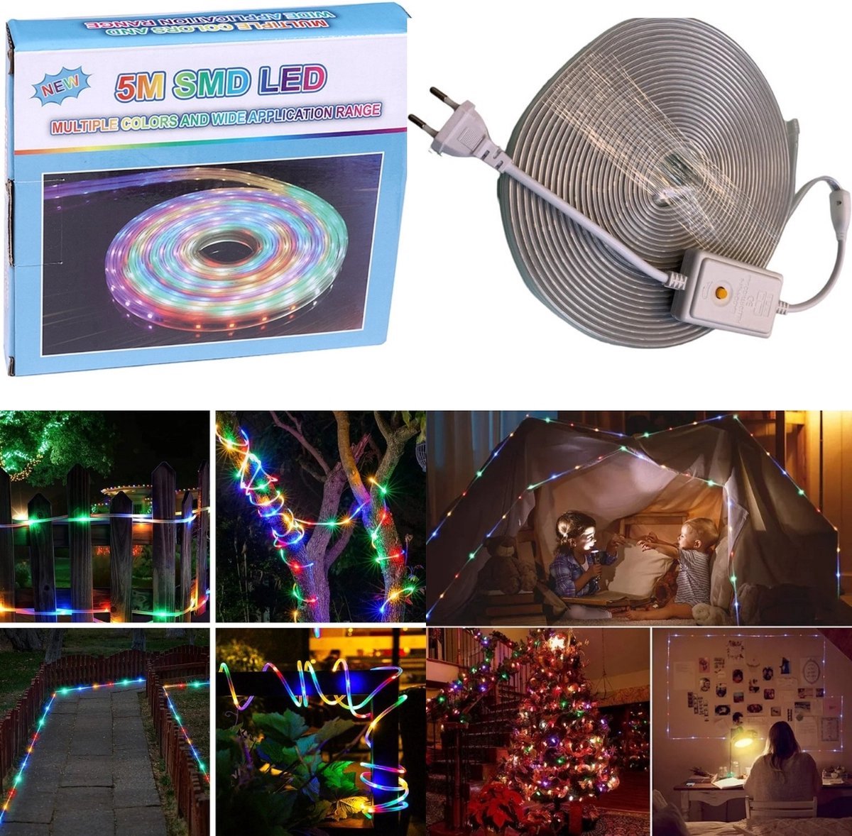 Kerstboomverlichting - LED Strip SMD - 5 Meter op één rol - RGB - Diverse kleuren - IP65 - SMD LED High Light - 220 V