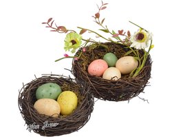 Mrs. Jones WideSmart Pasen vogelnest 2 stuks vogelnest decoratie vogelnest met eieren paasnest natuurlijk nest decoratief nest lente takken rotan nest handgemaakt kunstvogelnest fotorequisiten tuindecoratie .