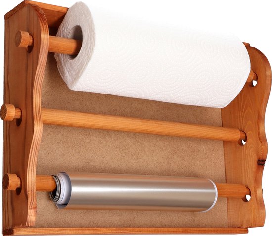 CM Porte-rouleau de cuisine/distributeur de film mural - bois d'acajou - 30 x 36 cm - organiseur de cuisine/porte-rouleau