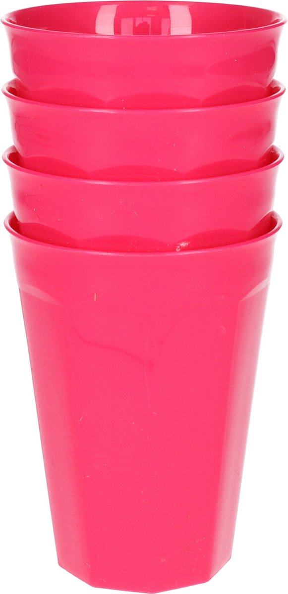 Goedkoopste Plasticforte Verjaardag/kinderen/camping drink bekers - 4x stuks - 300 ML - roze - kunststof - onbreekbaar
