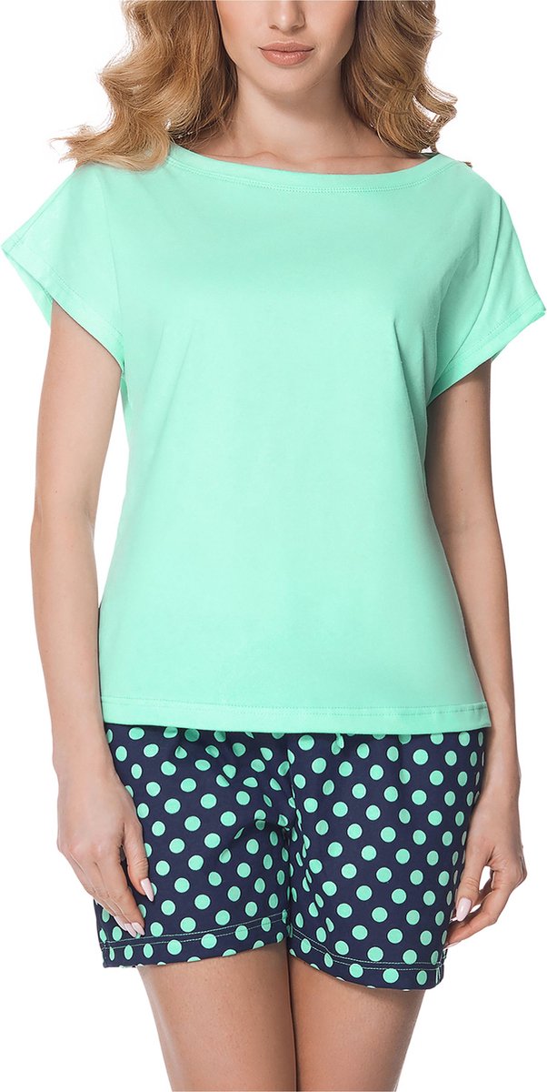 Merry Style Dames Pyjama - Korte mouwen - Korte broek - Katoen – Mint/donkerblauw – S - MS-MS10-178-PJ