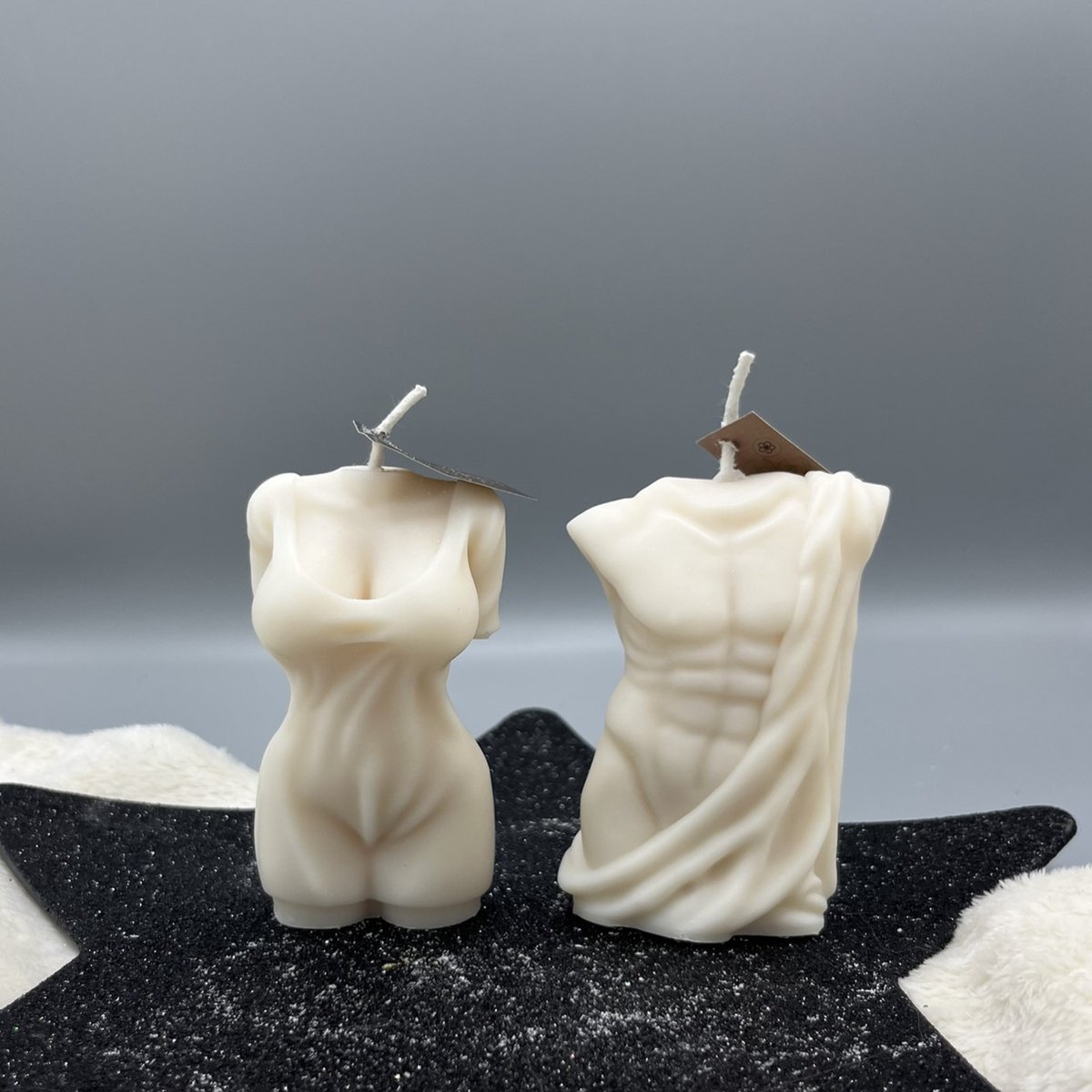 Dearest Candles - kaarsen - koolzaadwas - 100% natuurlijk - figuurkaars - set van 2 - Dearest Lady - Dearest Sir - decoratie - gebroken wit - cadeau