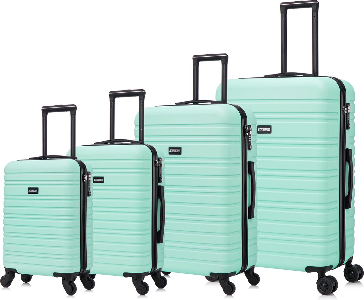 BlockTravel - kofferset - 4 delig - ABS - ruimbagage en handbagage - 29 39 74 en 95 liter - inbouw TSA slot - mint groen