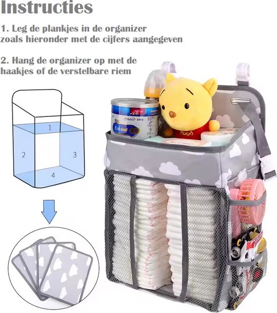 Babybedorganizer,2 Stuks Organizer voor de Kinderkamer,Opknoping Bed Organiser,Verstelbare Bedtas,Opbergtas,Speelgoedtas,Pasgeborenen-Organizer,Babyluier Caddy,Ophangen Wieg of Luiertafel,Kaki Roze
