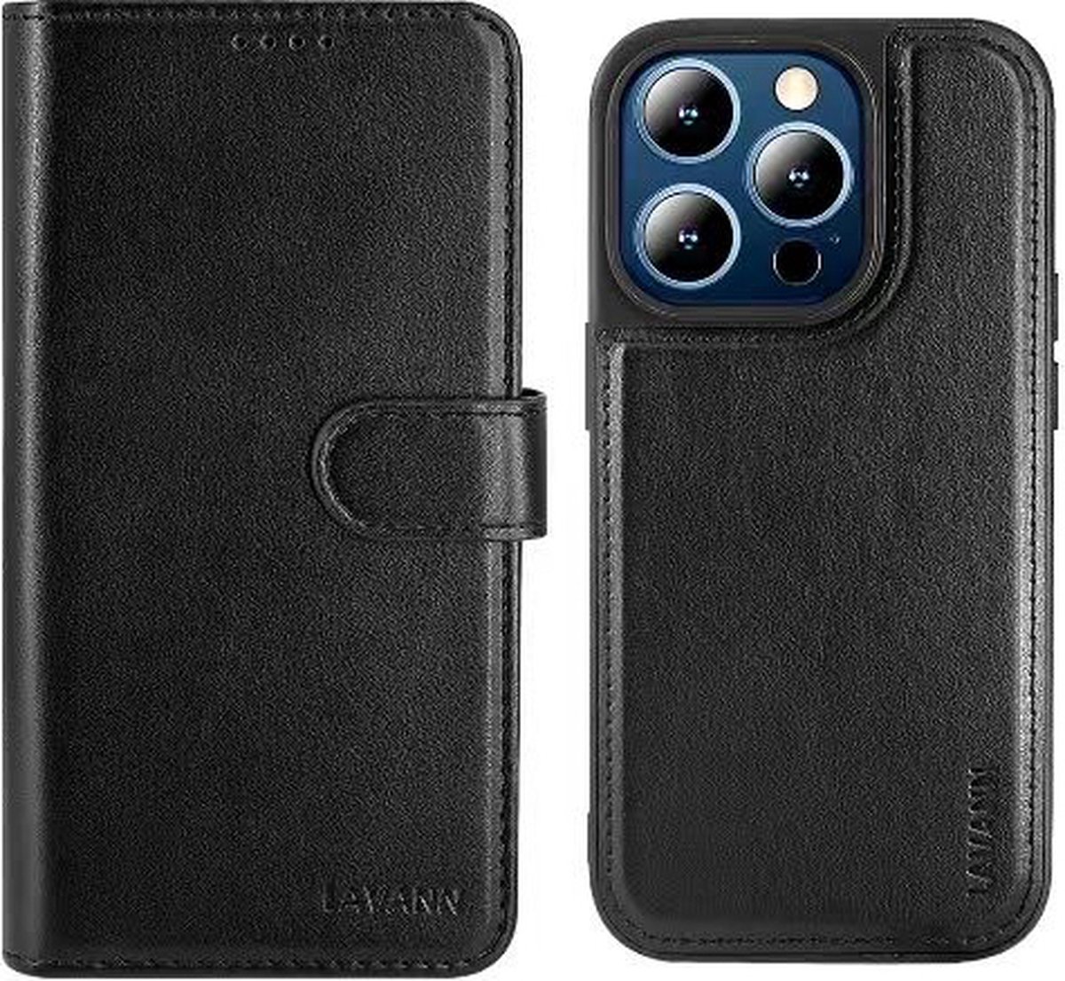 Telefoonhoesje Leer Book Case 2 in 1 - Geschikt voor iPhone 16 Pro - Zwart - Magnetic Case - Ruimte voor 3 pasjes