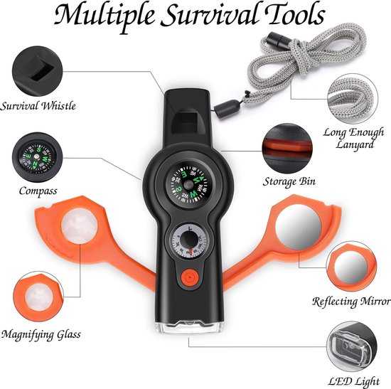 Sifflet De Survie 7-en-1 Bluelans – Boussole, Lampe, Thermomètre, Loupe – Vert Kaki