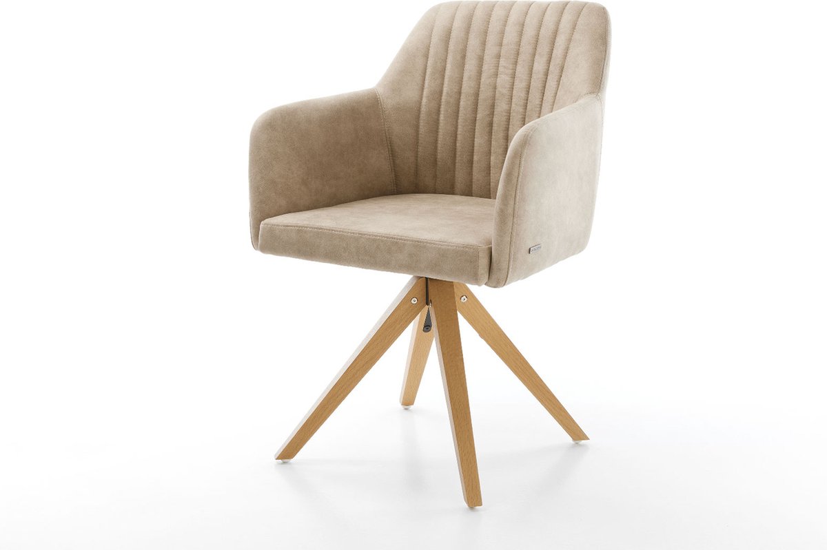 DELIFE Gestoffeerde-stoel Greg-Flex houten frame hoekig natuur microvelours beige vintage 360° draaibaar pocketveer kern