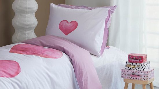 Housse de couette Snoozing Leonore - Simple - 140x200/220 cm + 1 taie d'oreiller) - Wit/ Rose