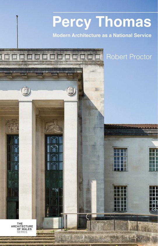 Livre 'Percy Thomas: Modern Architecture as a National Service' sur fond de bâtiment.