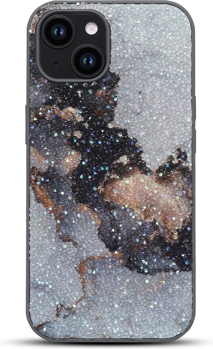 Casemania Hoesje Geschikt voor Apple iPhone 12 - Grijs - Diamant Marmer Glitter Back Cover