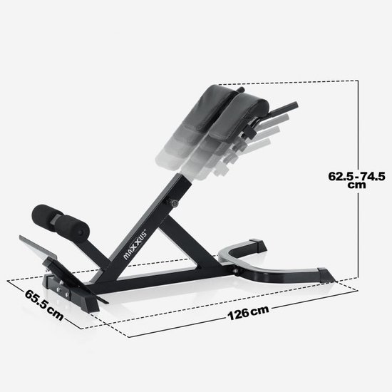 MAXXUS Hyperextension Rugtrainer, verstelbaar, tot 150/180 kg, met beenfixatie, handgrepen, buiktrainer, Romeinse bank, multifunctionele trainingsbank, rugstrekker voor thuis, fitness