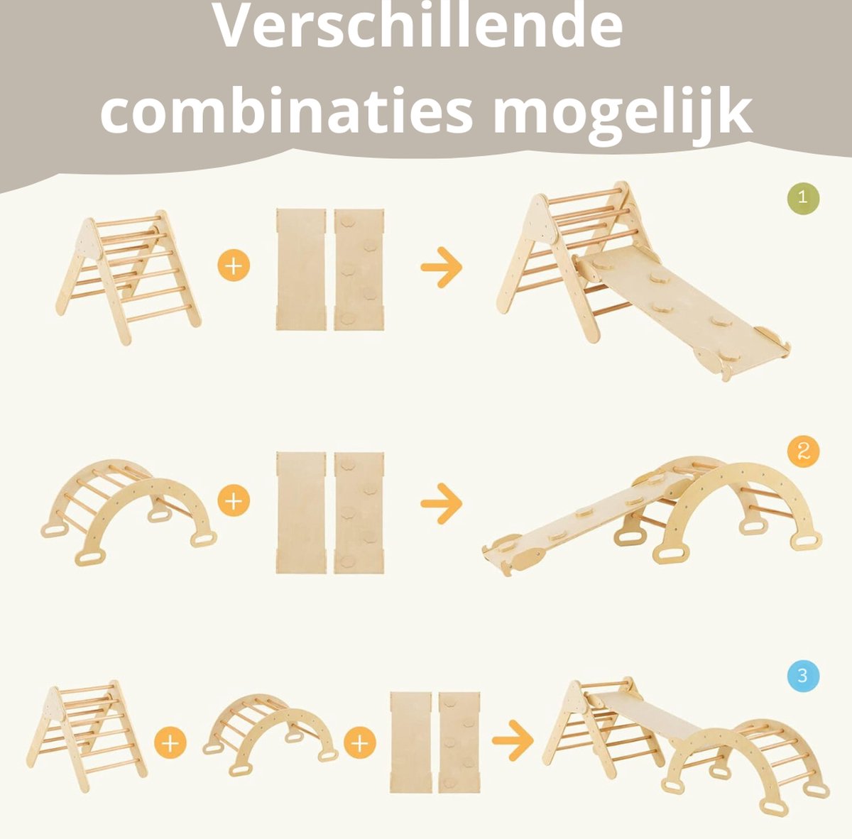 Livista Houten Klimrek XL - Pikler Driehoek met Glijbaan - Klimboog voor Binnen - Baby Speeltoestel - Hout Peuter Speelgoed - Leerzame Klimdriehoek — afbeelding 4