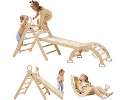 Livista Houten Klimrek XL - Pikler Driehoek met Glijbaan - Klimboog voor Binnen - Baby Speeltoestel - Hout Peuter Speelgoed - Leerzame Klimdriehoek