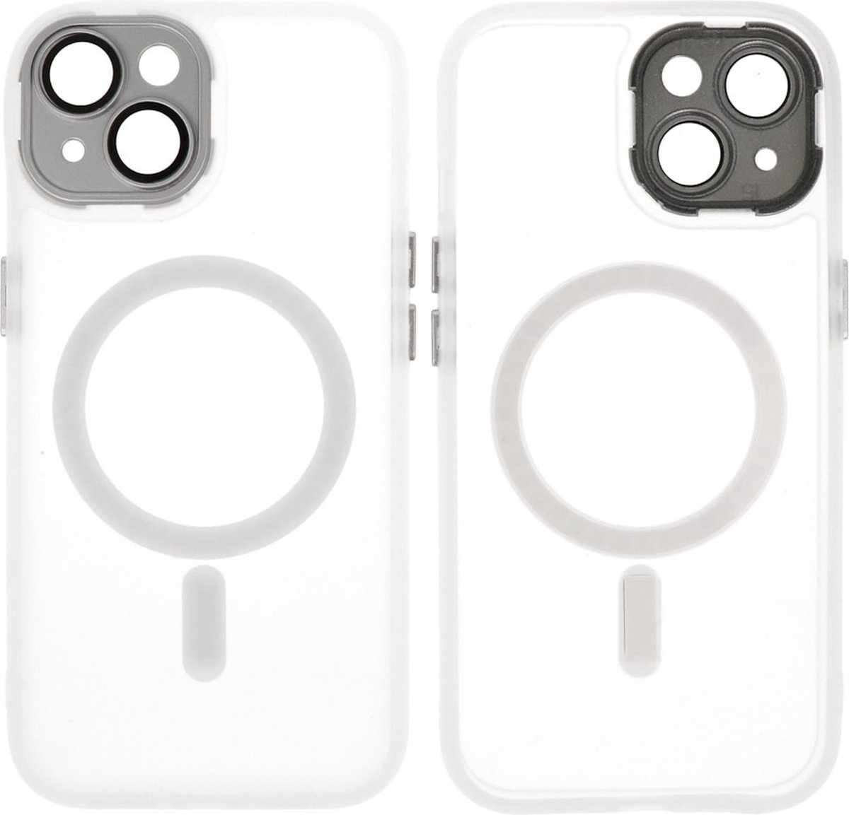 MagSafe Hoesje Geschikt voor iPhone 15 - Mat-Transparent met Camera Beschermer Case - Wit
