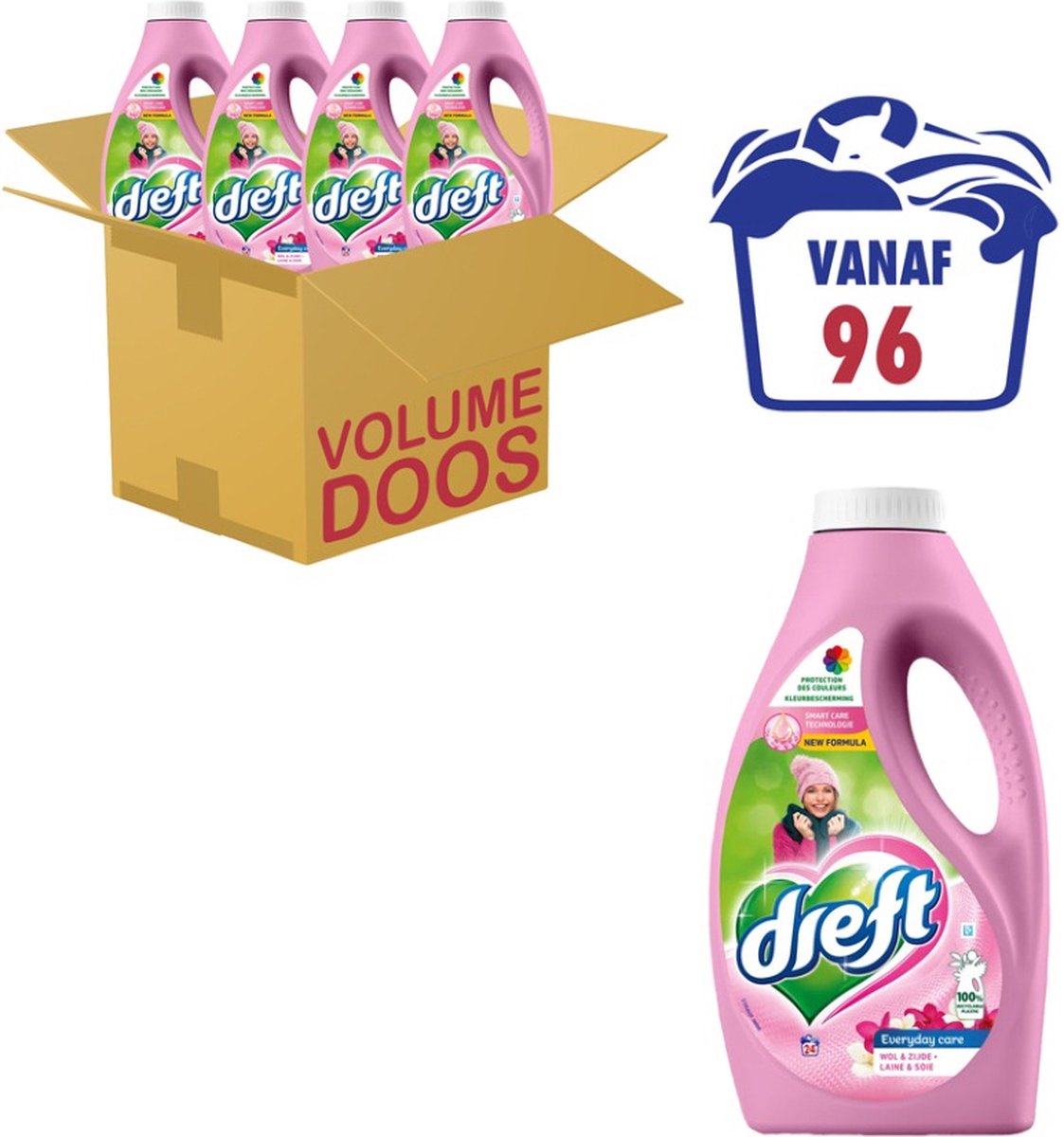 Goedkoopste Dreft Vloeibaar Wasmiddel Everyday Care Wol & Zijde - 4 x 1.32 l (96 wasbeurten