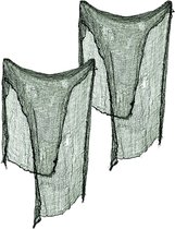 Rideau mural/plafond déco Horreur/Halloween - 2x - vert - 190 x 75 cm - tissu au look effrayant