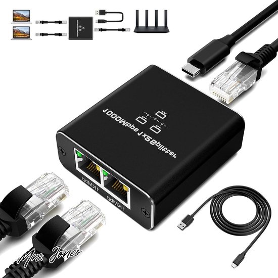Mrs. Jones RENGOGA LAN Splitter 1 op 2 1000 Mbps Ethernet Splitter - 2 ...