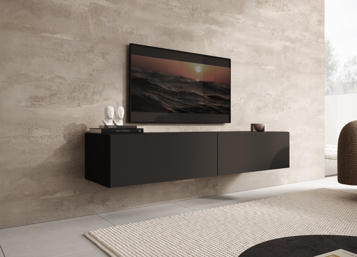 MEUBELLA TV-Meubel Palm - Mat zwart - 160 cm