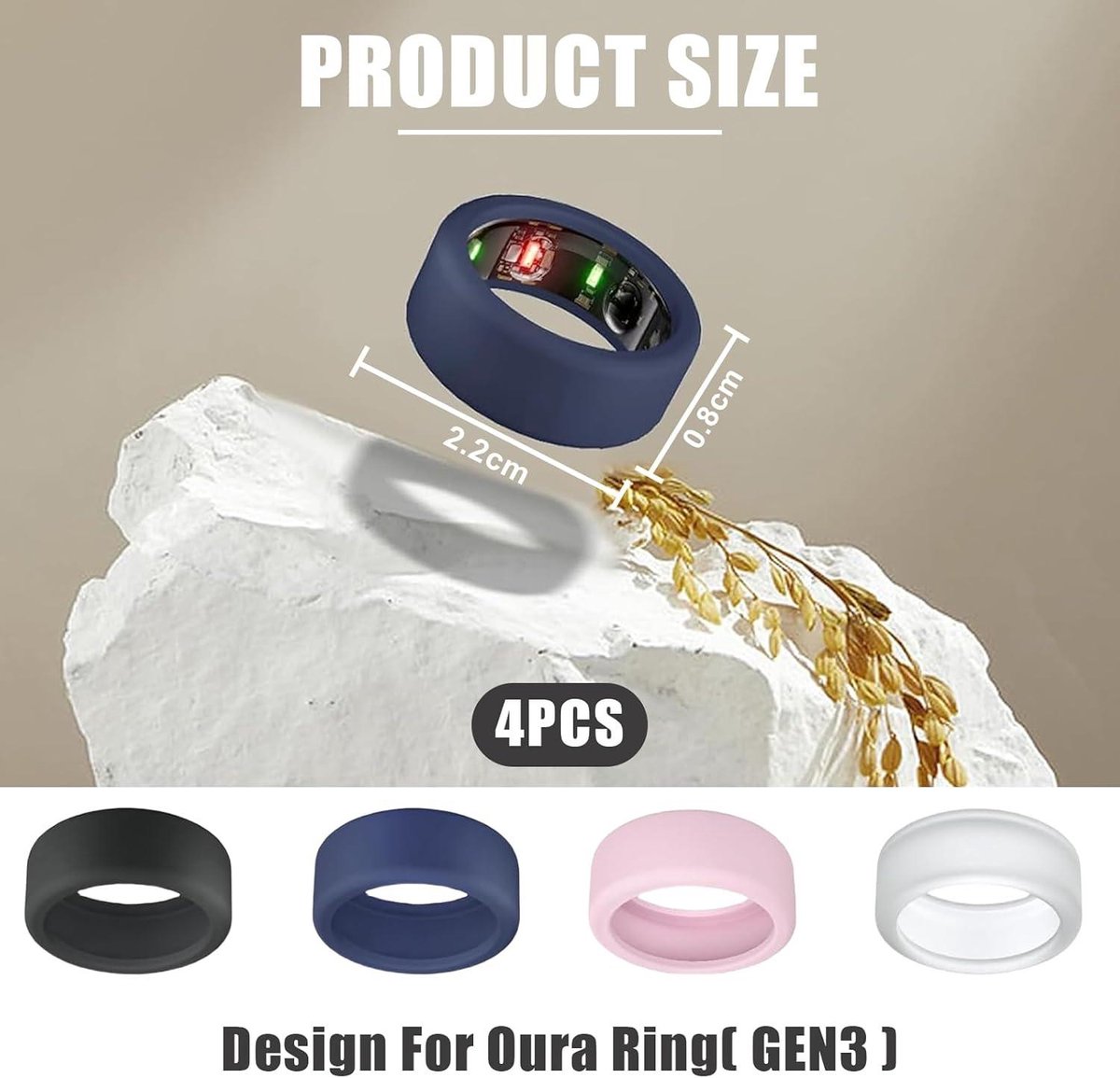 2pcs Silicone Ring Cover Compatible Avec Oura Ring Gen 3, Ronde