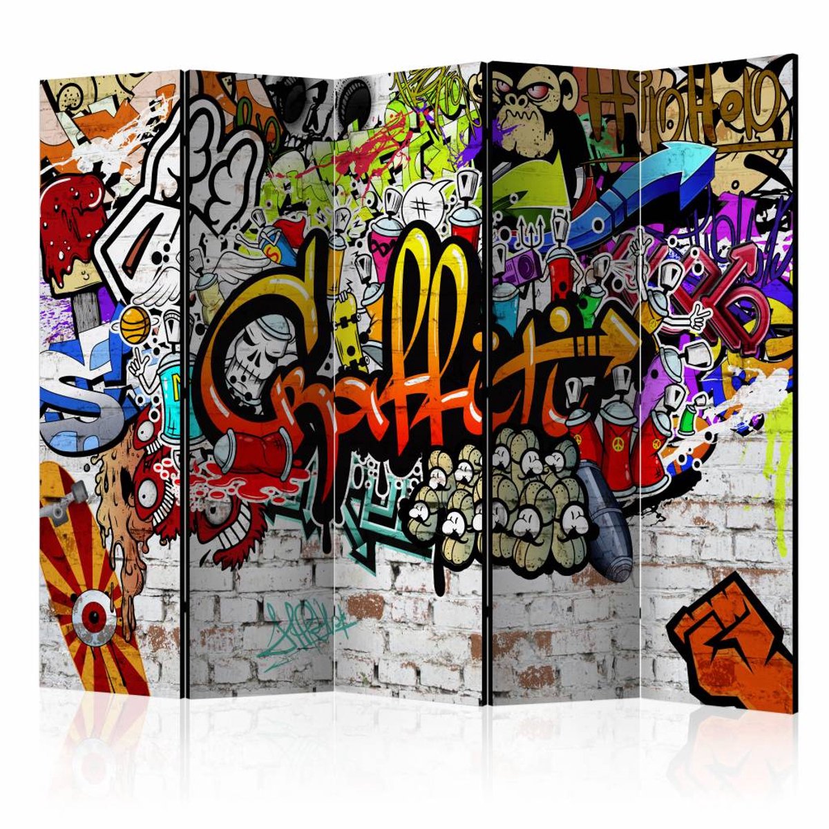 Vouwscherm - Paarse Graffiti 225x172cm , gemonteerd geleverd, dubbelzijdig geprint (kamerscherm)