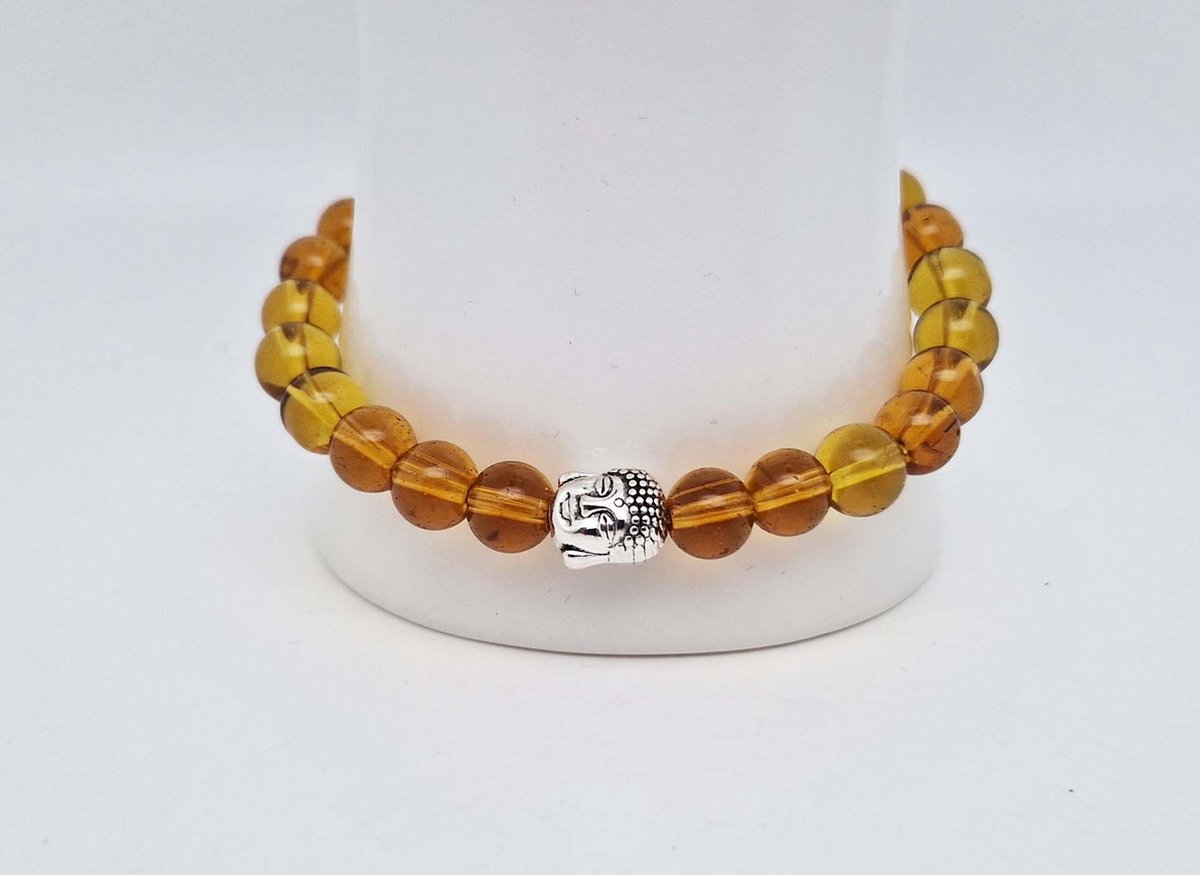 Handgemaakte natuursteen armband met Metalen vorm - Model 8 - "Citrine" -8 mm diameter van de korrel- Diameter armband 20 cm - Een mooi cadeau voor familie en vrienden