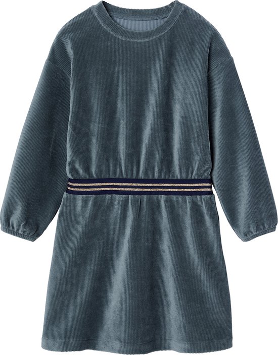 Vertbaudet Robe en velours ceinture rayée irisée fille