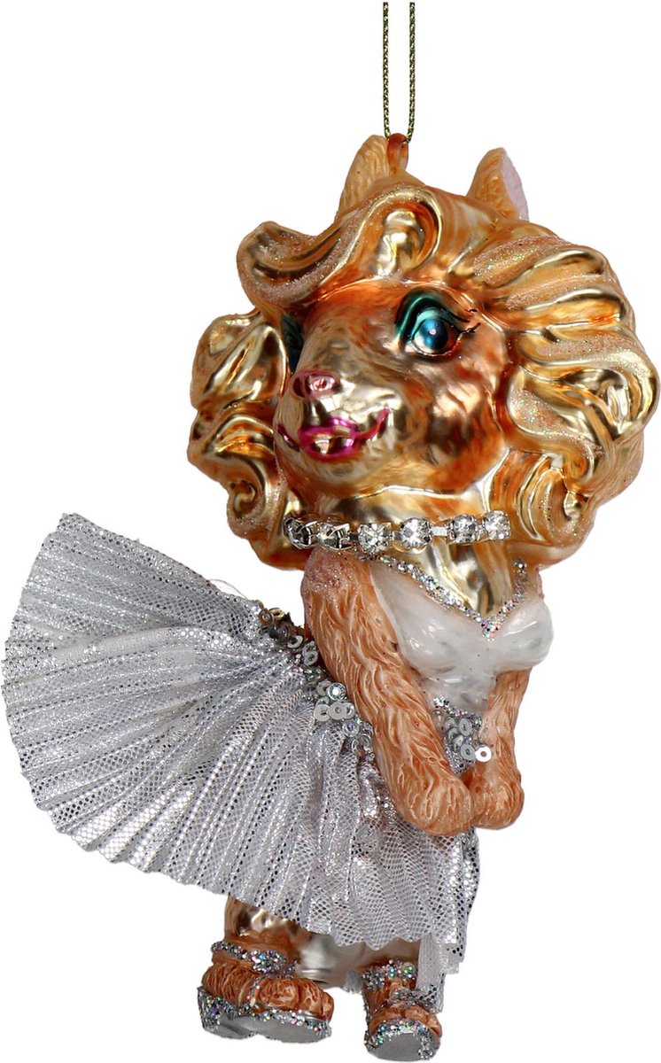 Ornament kerstbal Dame Hond Glas Zilver 12.7 cm
