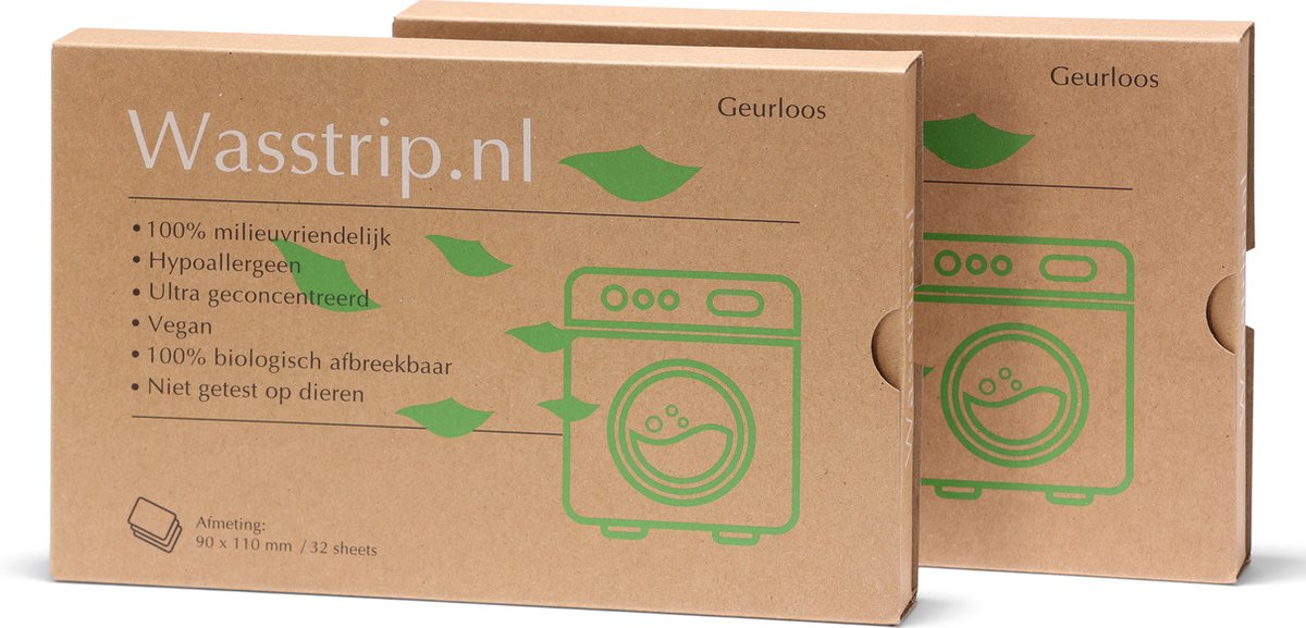 Goedkoopste Wasstrips geurloos - 64 sheets/wasjes - wasmiddel voor alle wasmachines - wasmiddeldoekjes voor alle kleuren was - voor koud en warm wassen - plastic vrij en CO2 neutraal