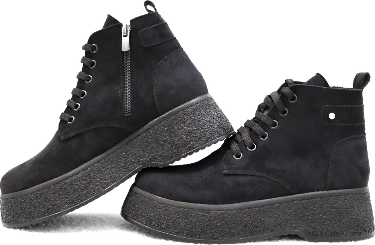 Efrin Veterboots met plateauzool - Zwart