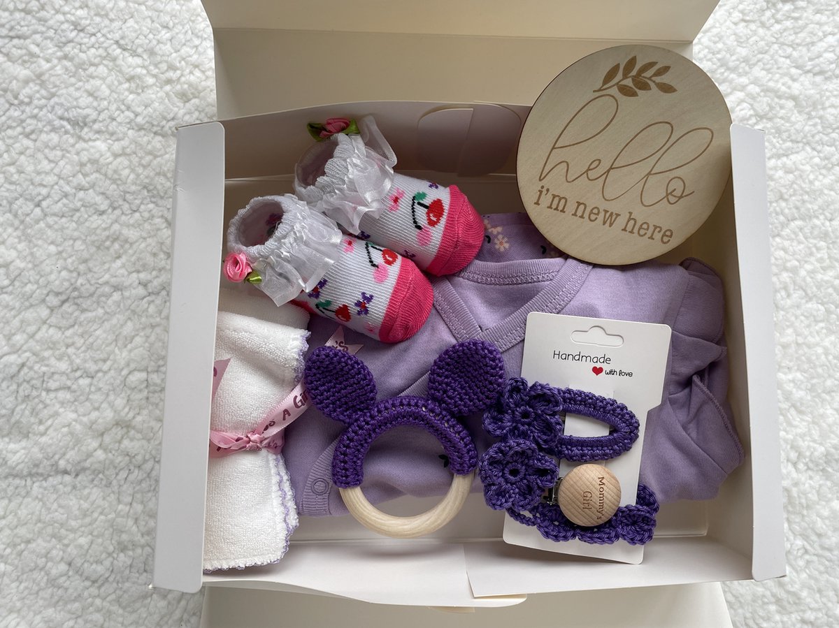 Goedkoopste Maminobaby.nl - Baby Geschenkset meisjes | Newborn | Handmade Bijtring | Handmade speenkoord | | Handmade haarband | Kraamcadeau | Babyshower
