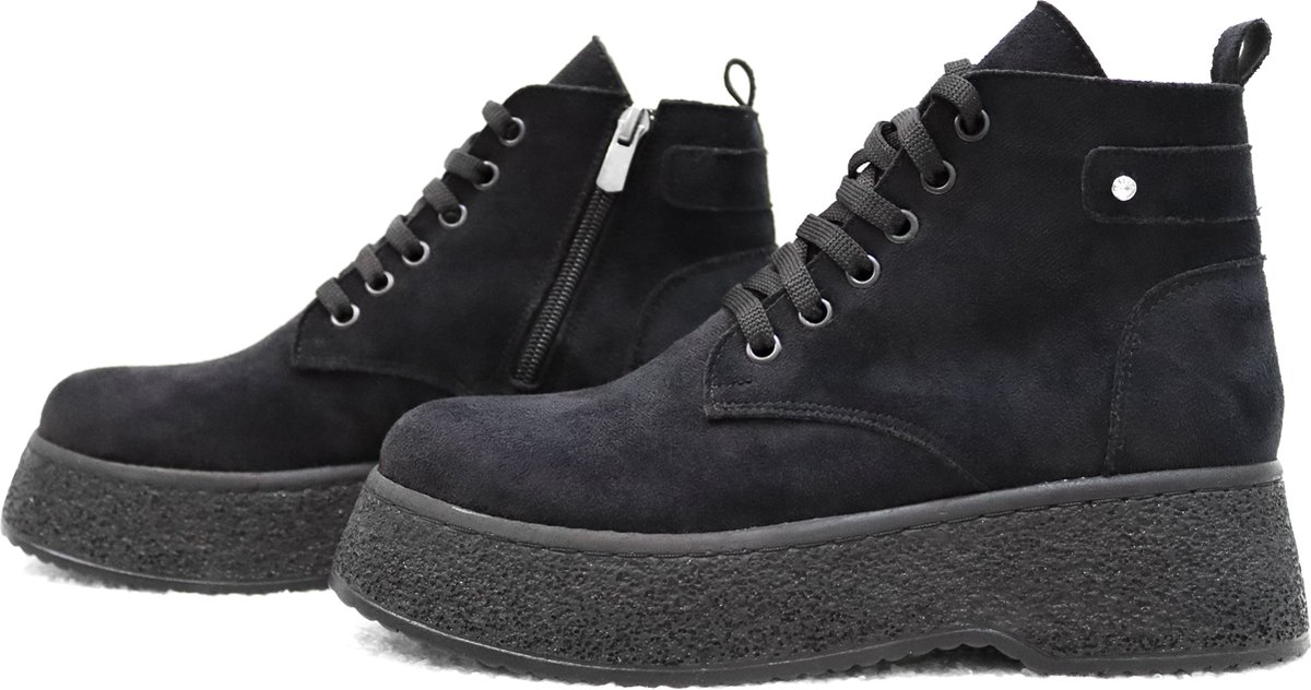 Efrin Veterboots met plateauzool - Zwart