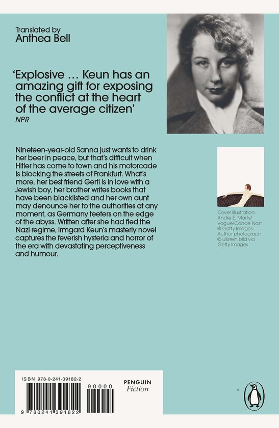 Boekomslag met de titel 'Explosive ... Keun has an amazing gift for exposing the conflict at the heart of the average citizen'. Een zwart-witfoto van een jonge vrouw met opgestoken haar.