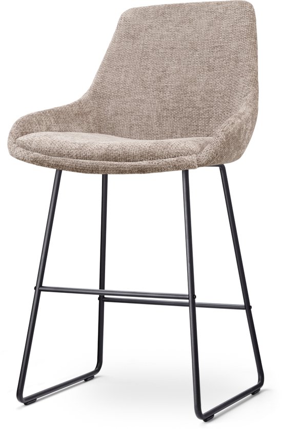 Nolon Nino-Isa Tabouret de Bar Marron - Piètement Zwart - 65 cm - Tissu - Îlot de Cuisine - Tabouret de Bar avec Dossier - Design - Confortable